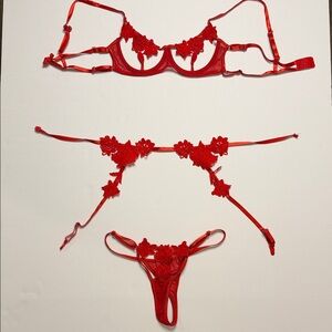 Red Floral Lingerie Set